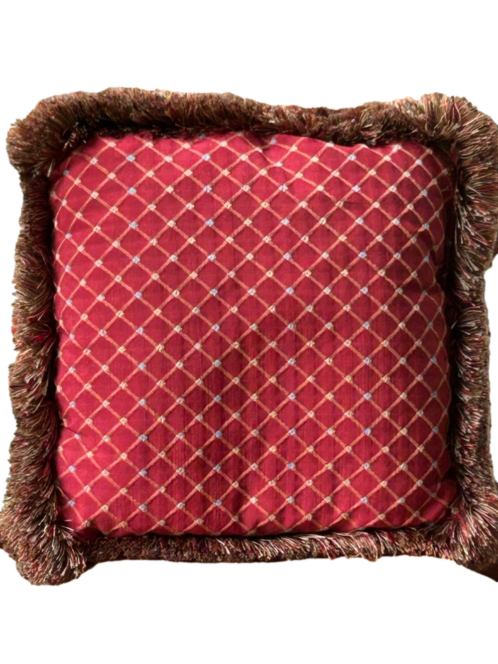 Ethan Allen Diamond Pillow Vintage Country Club Traditional Pillow Brush Fringe